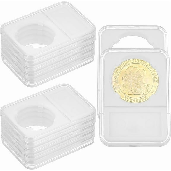 12 Pcs Coin Slab Snap Display Holder 40mm Clear Plastic Storage Case Four-Point Fixation Coin Slab Protector Storage for American Silver Eagle Coin Organize Collection DIY
