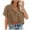 Khaki, variant on Womens Linen Cropped Shirt Casual V Neck Collared Button Down Shirts Solid Short Sleeve Blouse Tops Summer Beach Tops