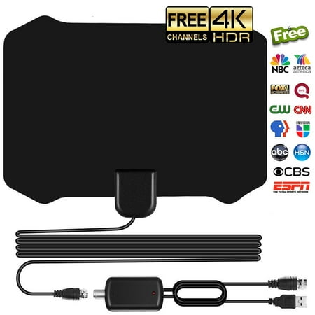[2019 Newest] Strongest Reception Indoor Digital TV Antenna, Crystal-clear Television HDTV Antenna 4K 1080P VHF UHF Freeview Local Channels 80 Miles Range w/ Amplifier Signal Booster & 16ft Coax