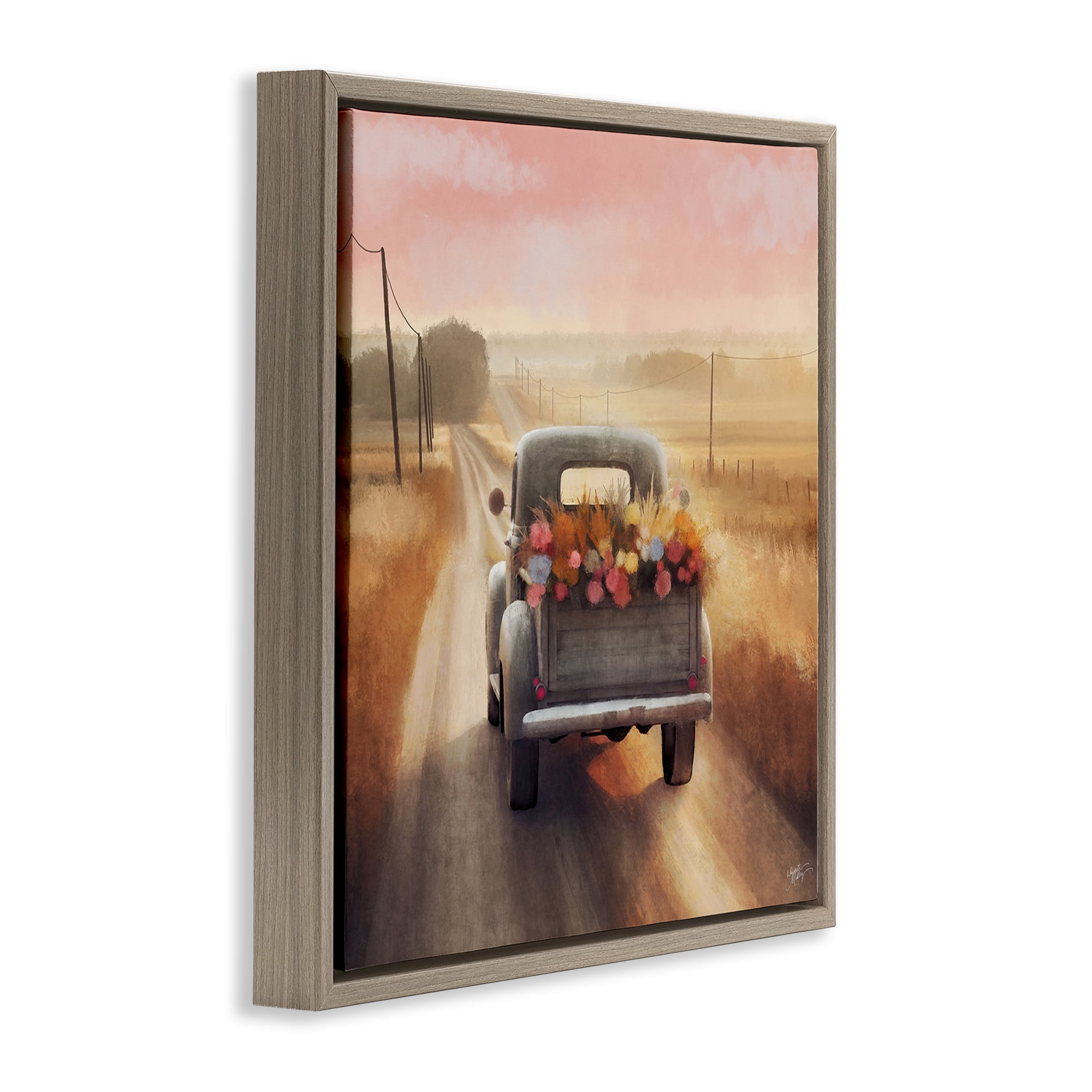 Stupell Industries Farmer's Road Harvest Truck Transportation Painting Brown Floater Framed Canvas Art Print Wall Art, 18 x 18