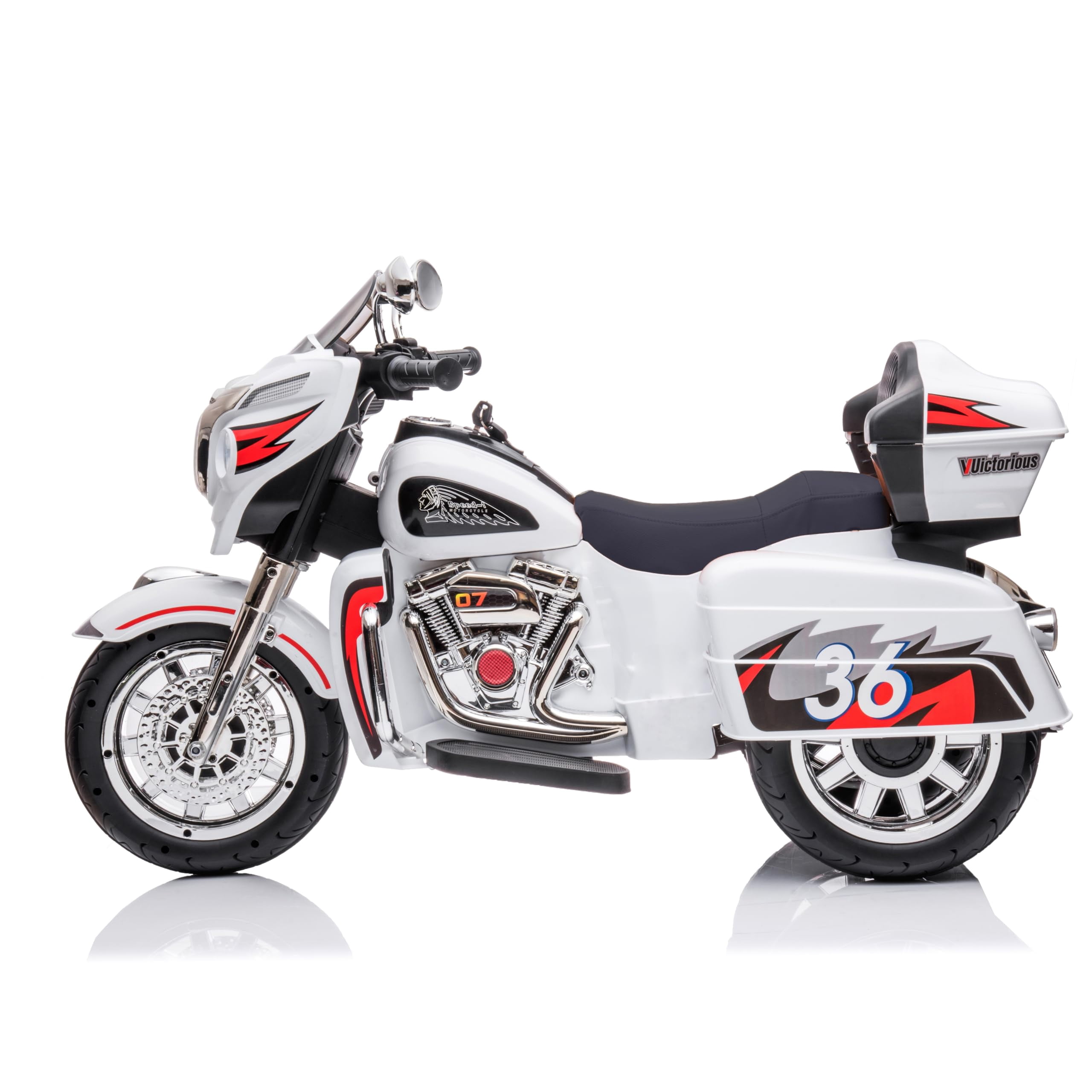 HTW12V Kids Electric Motorcycle w/LED Lights, Music, Storage Trunk & Soft PU Seat – Battery-Powered Ride-On Toy for Ages 3-6