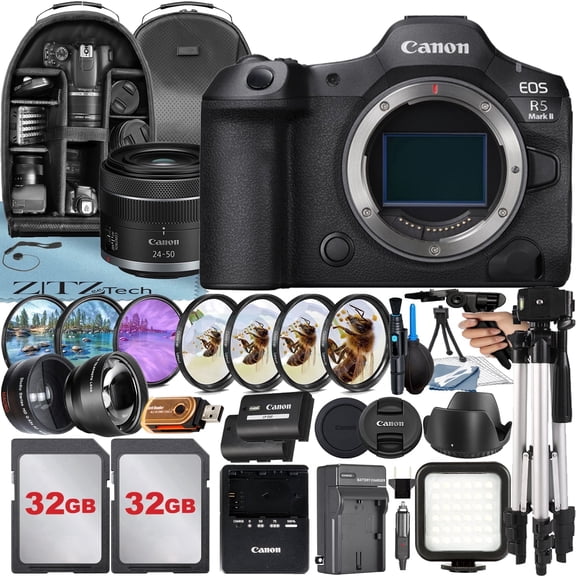 Canon EOS R5 Mark II Mirrorless Camera (Body Only) with SanDisk 128GB Memory Card   Case   ZeeTech Accessory Bundle (International Version)