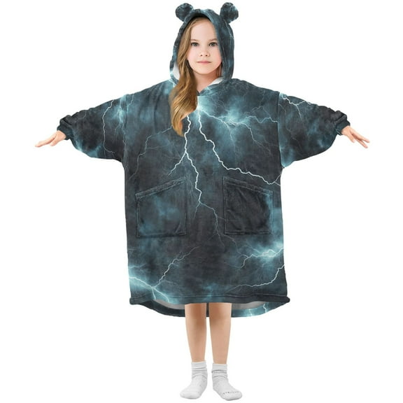 FORMRS Wearable Blanket Hoodie with Sleeves for Kids Cozy Flannel Sweatshirt, Lightning Pattern