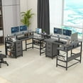thumbnail image 7 of 67" L Shaped Home Office Desk with LED Lights and Power Outlets, Gaming Desk with Drawers and Shelves, Gray Finish, 7 of 7