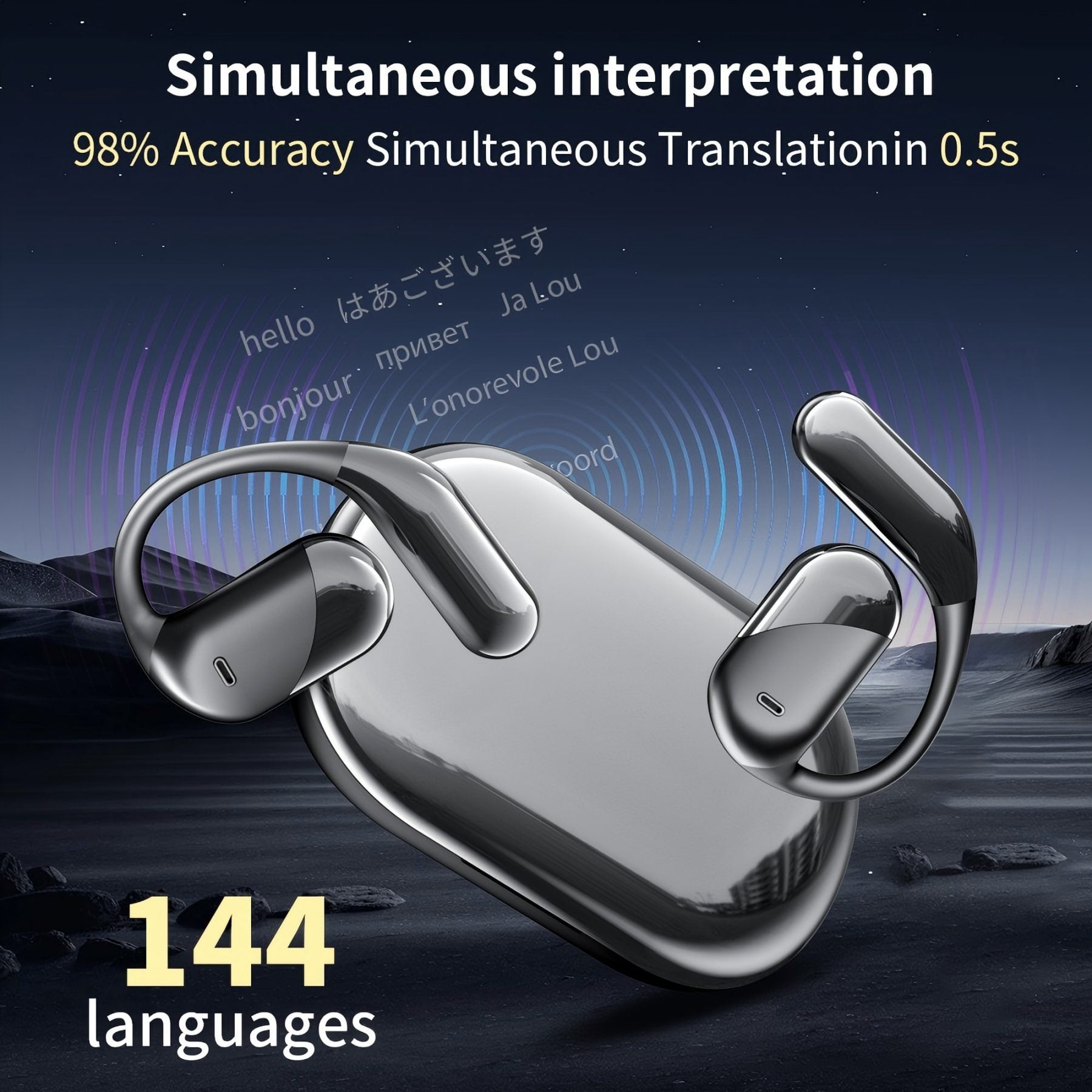 144 Languages AI Real-Time Translation Wireless Earbuds - 60H Playtime, Bluetooth 5.4 Open Ear 4-in-1 Translator for Business & Learning OWS Earphone