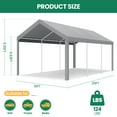 thumbnail image 5 of COBIZI Outdoor Metal Carport, 10' x 20' Heavy Duty Garage Car Shelter Shade, Carport Canopy with Powder-Coated Steel Frame for Outdoor Party, Birthday, Upgraded Grey, 5 of 8