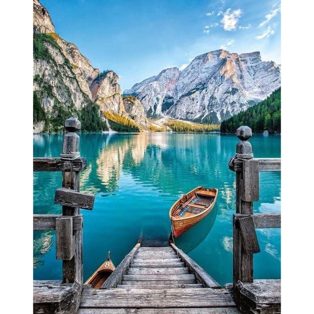 Taladro diamante pintura (DE0379) 5D DIY barco completo lago punto de cruz bordado Kits 50x70cm Hugtrwg Para estrenar