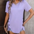 thumbnail image 2 of HAPIMO Women's Trendy Loose Basic Button Tops Dressy Tunic Round Neck Pullover for Teen Girls Summer Tees Short Sleeve Elegant Casual Relaxed Blouses Purple M, 2 of 8