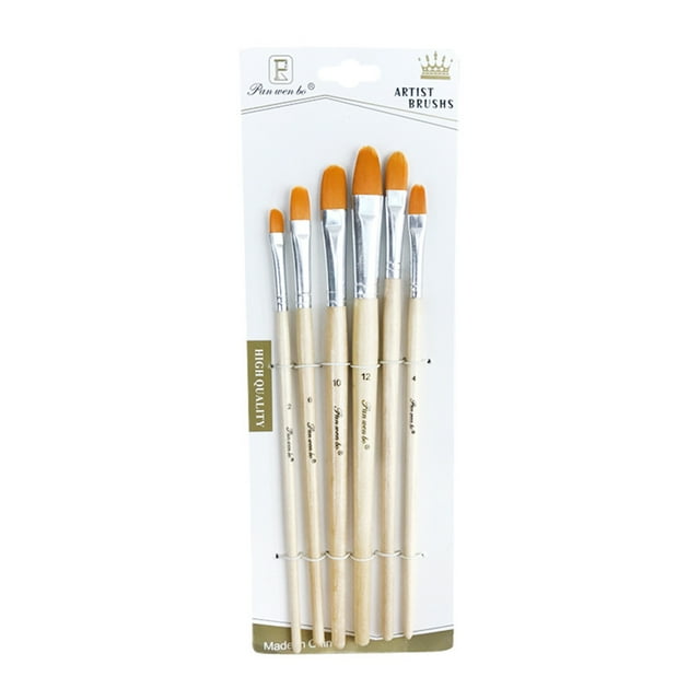 Juego de 6 brochas de pintura con mango de madera y pelo de nailon para