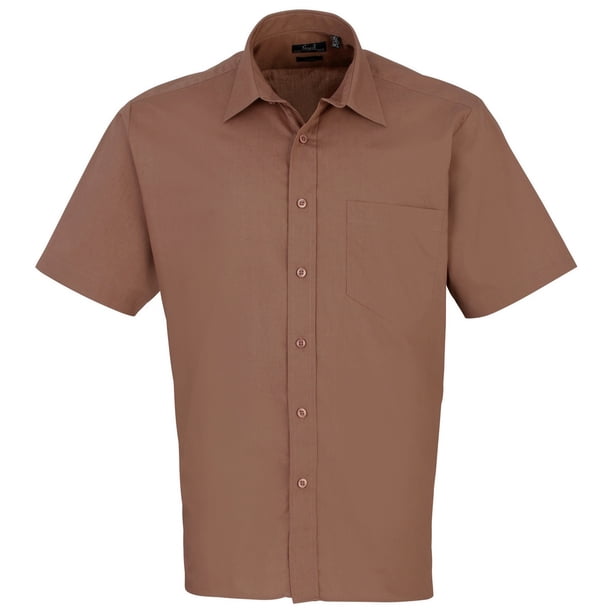 Premier - Camisa lisa de manga corta de caballero/hombre Diseño formal Tejido papelina (Moca)