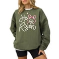 thumbnail image 6 of He Is Risen Easter Sweatshirt for Women - Pearl Bow Christian Faith Pullover Army Green Sweatshirt Adult Small, 6 of 7