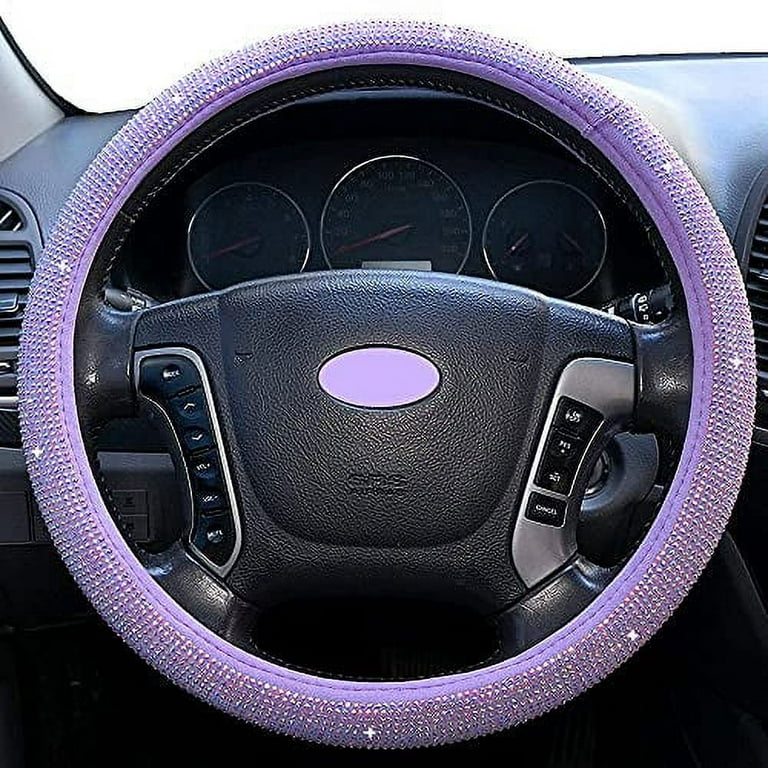 Car Fuzzy Bling Steering Wheel Cover for Women Purple, 15 Inch