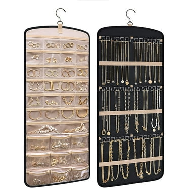 Hanging Jewelry Organizer on Closet, Wall, Door, 32.66*14.25 inches, Black Pack of 1