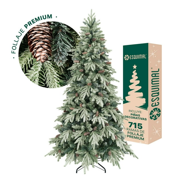Árbol Navidad Nevado + Piñas + Estrella Pino Navideño 1.8m Ramas Mixtas Esquimal