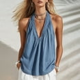 thumbnail image 6 of Admvng Women's Denim Tank Top Deep V Neck Flowy Pleated Sleeveless Summer VacationCamisole Blouse, 6 of 8