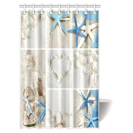 Seashell Themed Bathroom MYPOP Collage of Summer Seashells Decor Shower Curtain, Seacoast with Sand Colorful Various Seashells and Starfish Tropics Aquatic Wildlife Theme Fabric Bathroom Set with Hooks, 48 X 72 Inches ()