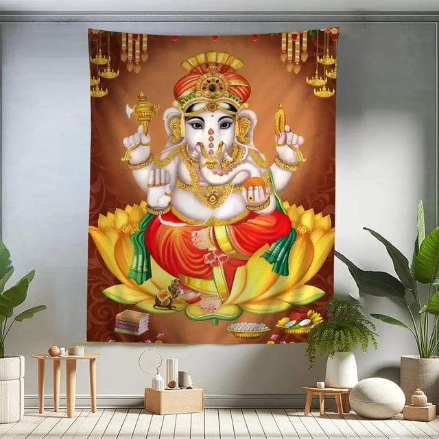 Tapiz para colgar en la pared, hindú, dios Ganesha, elefante, 150 x 130 cm