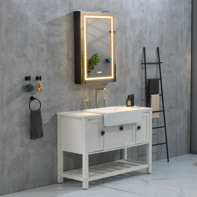 24 in. W x 36 in. H Rectangular Silver Aluminum Mount Medicine Cabinet with Mirror and LED Light
