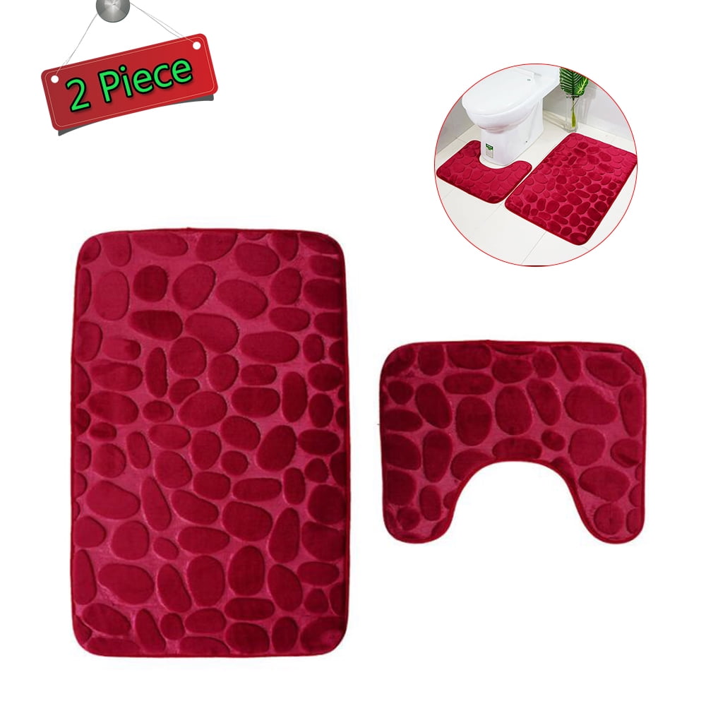 CJC 2 Pieces Bath Mat Set Bathroom Mat & UShaped Contour Toilet Rug