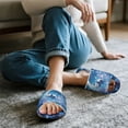 thumbnail image 3 of COEQINE Panda Moon Blue Fall Slippers for Women, Fuzzy Slides Indoor Warm Fluffy Slides Cute House Slippers Open Toe Machine Washable Slip On Bedroom Sandals for Ladies, 38-39, 3 of 7