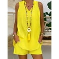 thumbnail image 7 of Casual Solid Matching Two-piece Set, V Neck Sleeveless Tank Top & Loose Shorts, Women's Clothing, 7 of 7