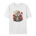 thumbnail image 5 of T Shirts for Women Short Sleeve Cotton Crewneck T-Shirt, Retro Flower Poppy Skeleton Skull Tee Tops Casual Basic T-Shirts, XS-5XL White XS, 5 of 7