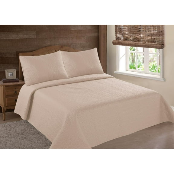 Hotel Bedspread Quality 3-Piece Quilt, Bedspread, Coverlet Set - Full/Queen Taupe