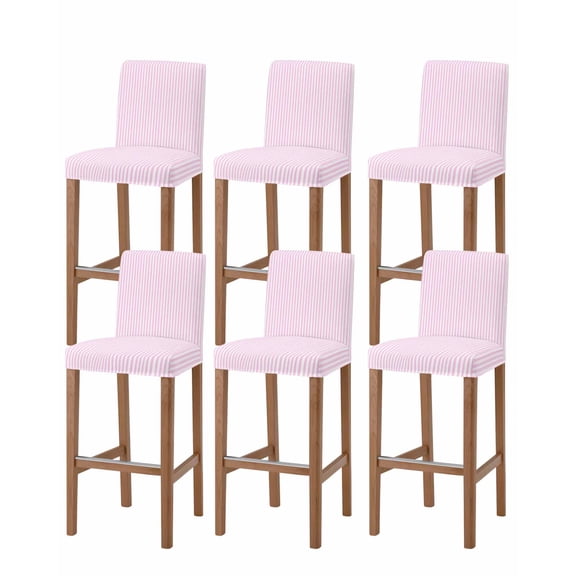 Pink White Stripe Bar Stool Covers Set of 6, Modern Minimalist Geometric Striped Stretch Washable Bar Chair Covers with Backs, Removable Pub Counter Height Chair Cover for Kitchen Dining Room Cafe