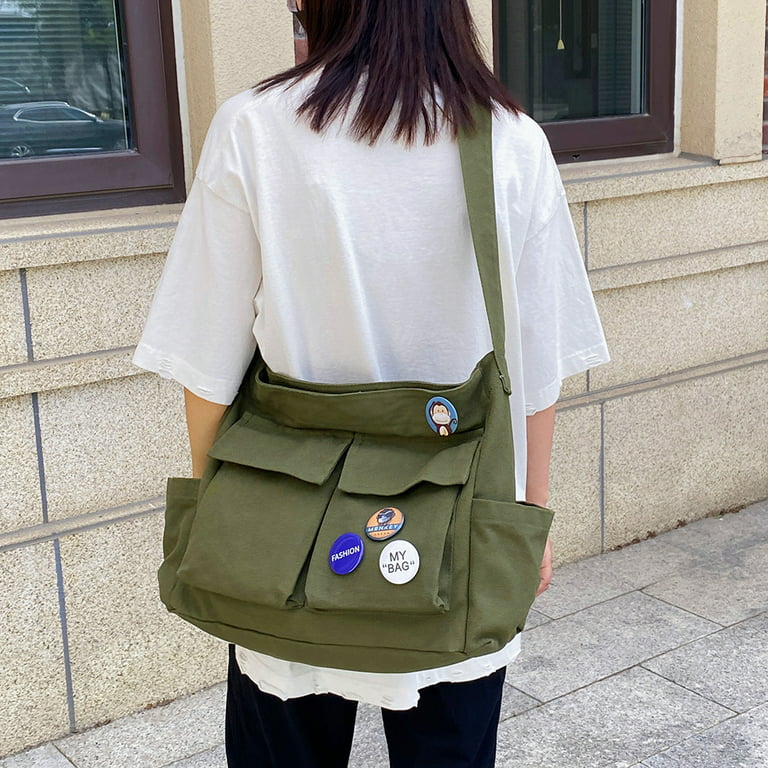 Canvas Messenger Bag Large Hobo Crossbody Bag With Multiple