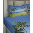 thumbnail image 2 of Ambesonne Tropical Fitted & Top Sheet Set with Shams, Coconut Palm Hawaii, Blue Green, 2 of 4