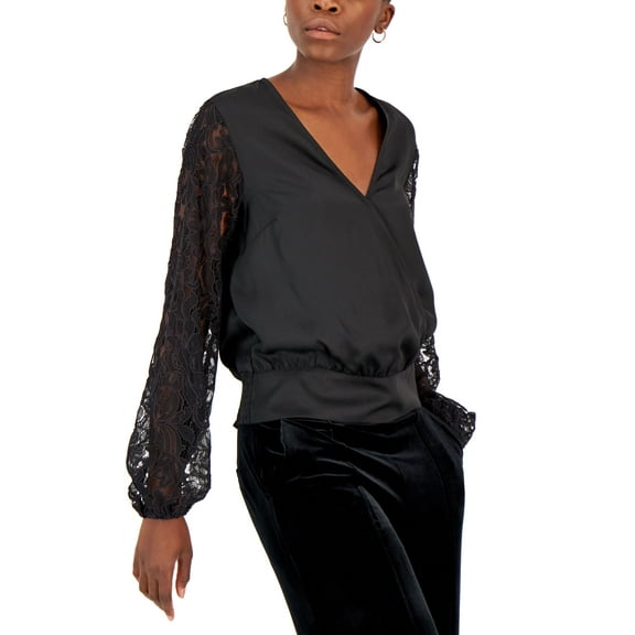 International Concepts Womens Lace Sleeve Blouse Deep Black S