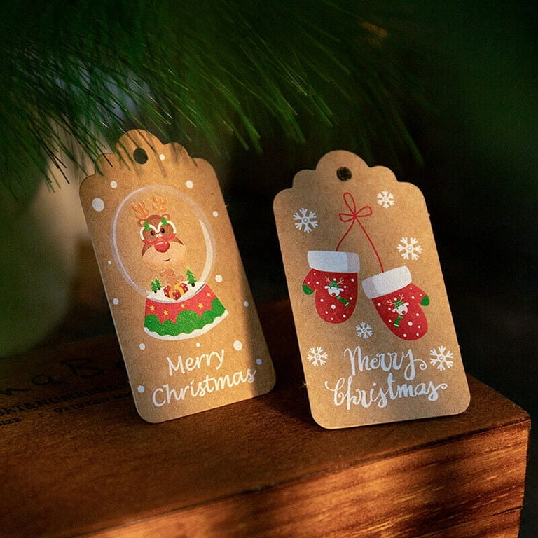 50 Pieces Christmas Kraft Paper Gift TagsChristmas Present Tags Brown Xmas Hang Labels DIY Handmade Gift Wrapping Paper Labels Santa Claus Hang Tag