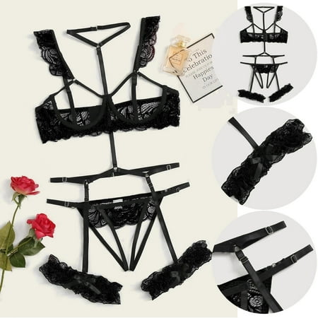 

Pxiakgy womens underwear Lace Underwear Pajamas Ring Sleepwear Lingerie Garter Steel Fashion Black + XL