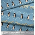 thumbnail image 3 of Soimoi Blue Polyester Crepe Fabric Penguin & Stripe Animal Decor Fabric Printed BTY 52 Inch Wide, 3 of 3