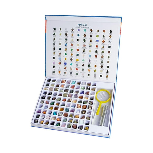100 unids / caja Kit de geología de geología para niños, hoja de identificación, libro de rocas, colección de gemas, kit educativo de geología para el Sunnimix Piedras preciosas de roca