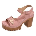 thumbnail image 5 of Rokment Platform Dressy Sandals for Women Ladies 2026 Comfortable Studded Leather Open Toe Chunky Block High Heels Summer Casual Beach Orthopedic Walking Shoes with Buckles Straps Pink Size 10.5, 5 of 6