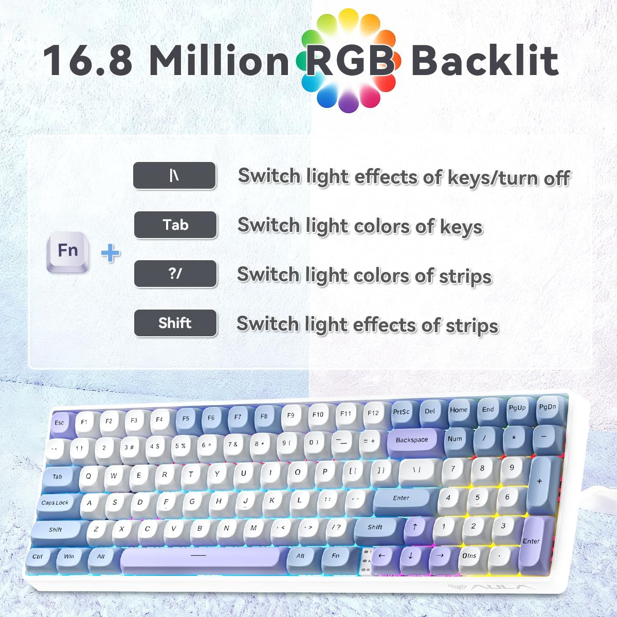Aula S100 Pro Wireless Gaming Keyboard, BT5.0/2.4GHz/USB-C, Hot Swappable Mechanical with Numpad, Creamy Thocky Sound