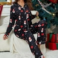 thumbnail image 2 of Women Pajama Sets Trendy Christmas Print Long Sleeve Flannel Long Pants Set Womens Pjs,Black,L, 2 of 9