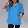 thumbnail image 3 of XMHJSMD Womens Oversized Half Zip Hoodies Short Sleeve Casual Sweatshirts Pullover Tops With Pockets(Blue2,L), 3 of 5