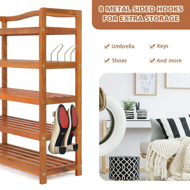 Costway 5-Tier Acacia Wood Shoe Rack, Large Storage Organizer with