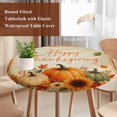 thumbnail image 5 of Round Table Cover 45-54 Inch Fall Thanksgiving Waterproof Reusable Table Cloth Round Fitted Vinyl Tablecloth with Elastic Edged for Parties Outdoors, Orange Green Pumpkin Maple Leaf Beige, 5 of 9