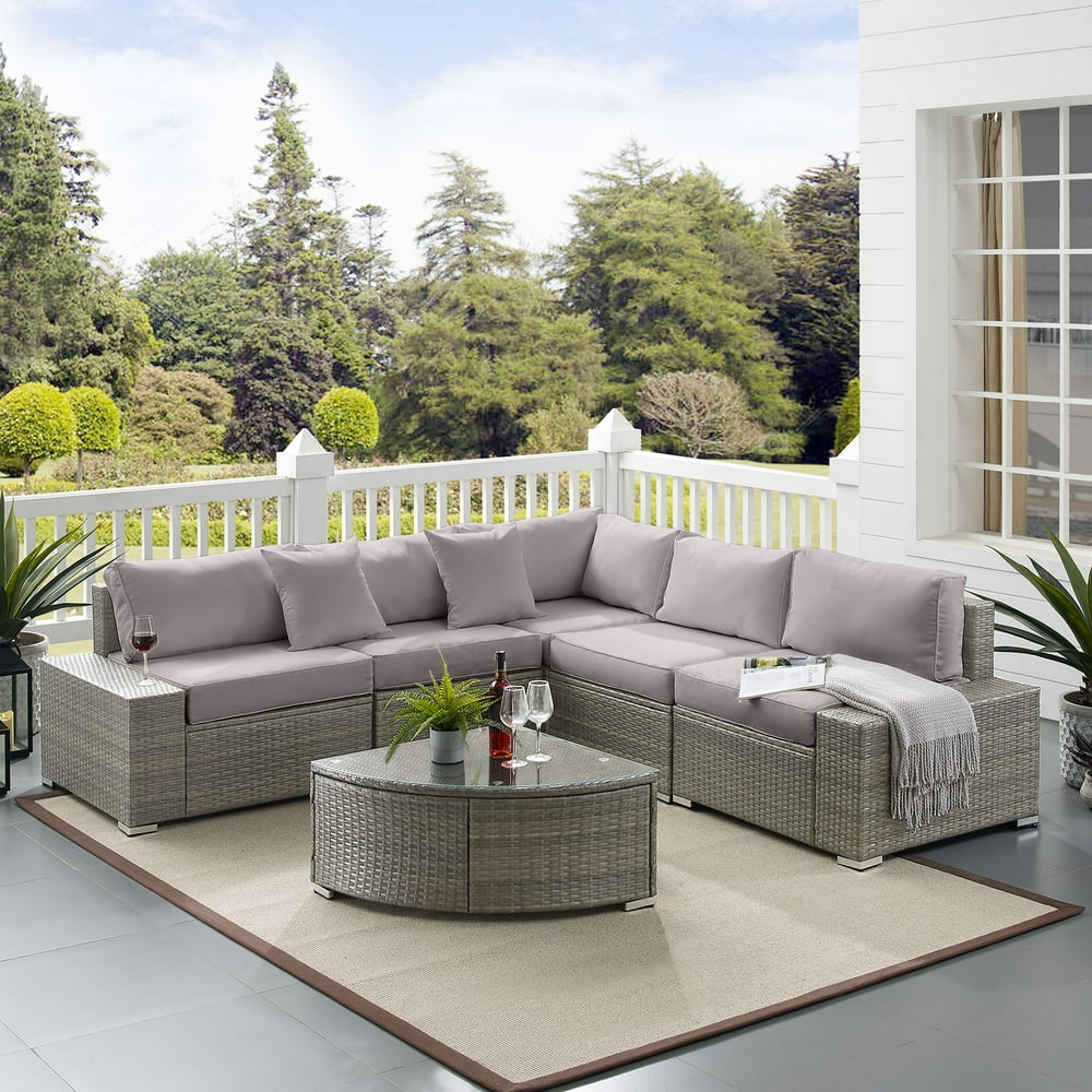 Tribesigns 6 Pieces Patio Furniture Set, Outdoor Rattan Wicker Sectional Sofa Furniture with 