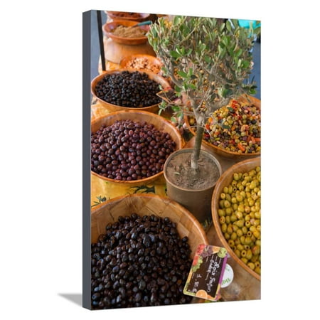 Fresh Olives for Sale at a Street Market in the Historic Provence Town of Eygalieres, France Stretched Canvas Print Wall Art By Martin