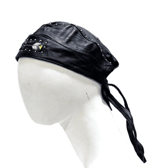 Dream Apparel Black Cycling Bandana with Beads and Studs Doo Rags Adjustable Skull Cap Motorcycle Biker Leather Cap