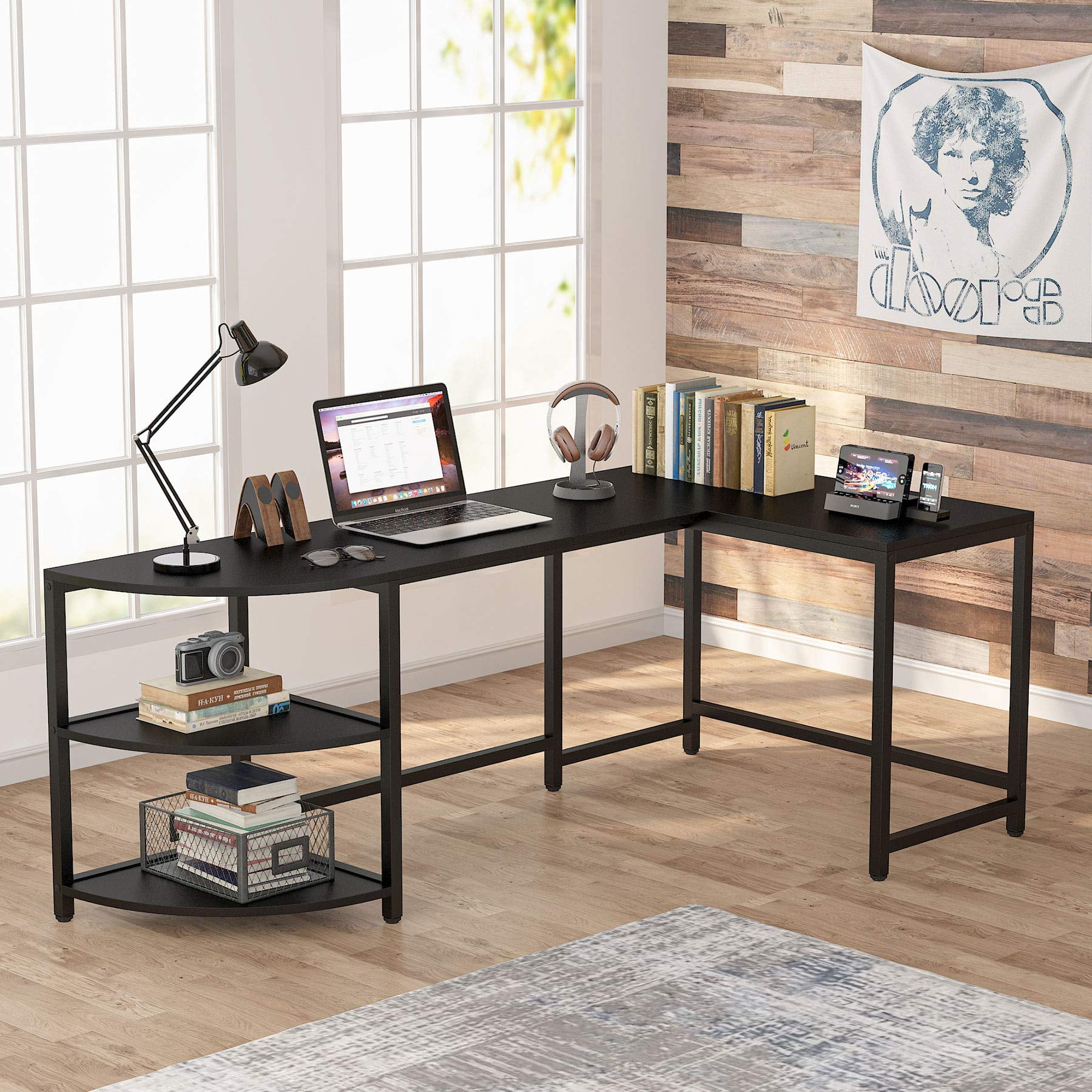 Tribesigns LShaped Desk with Corner Shelf, 74 inch Corner Computer