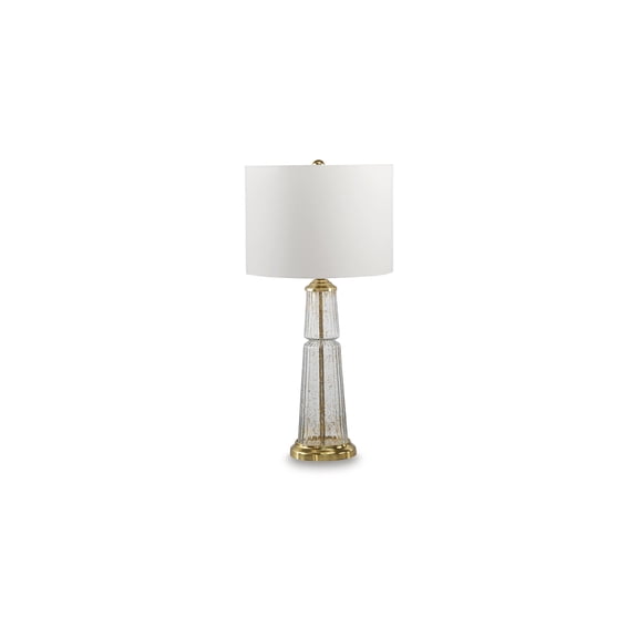 Signature Design by Ashley Bakersboro Glass Table Lamp, Clear Fluted Glass with Gold Flecks, 25" Tall, Drum Shade
