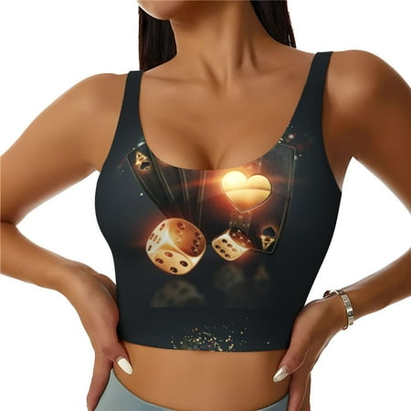 Jgfou Creative Poker Print Womens Sports Bra - Padded Workout Sports Bras Crop Tank Top