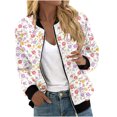 thumbnail image 2 of Ftwytp Women Floral Print Bomber Jacket Full Zip Slim Fit Long Sleeve Hoodless Lightweight Baseball Jacket Coat Casual Sweatshirts Jacket Leisure Coats, 2 of 5
