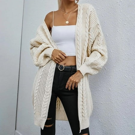 

Levmjia Sweaters For Women Trendy 2023 Casual Solid Knitting Loose Cable Long Sleeve V-Neck Sweaters Tops