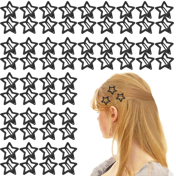 TUWAFE 60Pcs Star Hair Clips for Baby Girl Women, Y2K Hair Snap Clips Metal Hair Barrette Hair Accessories for Women Girl, Non-Slip Lovely Black Clips Star Clips